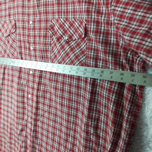 Fox Fire Mens Shirt Button Down Western Pearl Snaps Red Plaid Long Sleeve Big 3X - Picture 9 of 11
